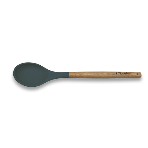 CUCHARA MENAJE 3 CLAVELES SILICONA NEGRO MADERA (ESPAÑA)