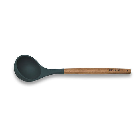 CUCHARÓN MENAJE 3 CLAVELES SILICONA NEGRO MADERA (ESPAÑA)