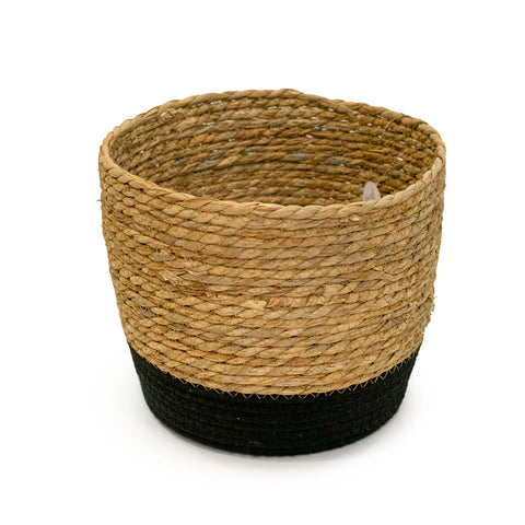 CESTO TEJIDO NATURAL BASE NEGRA