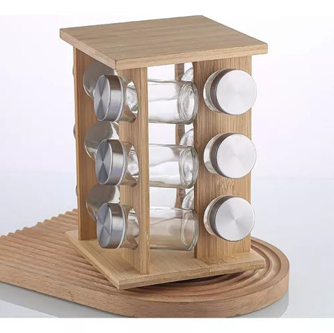 ESPECIERO MADERA GIRATORIO 12 FRASCOS TAPAS METAL