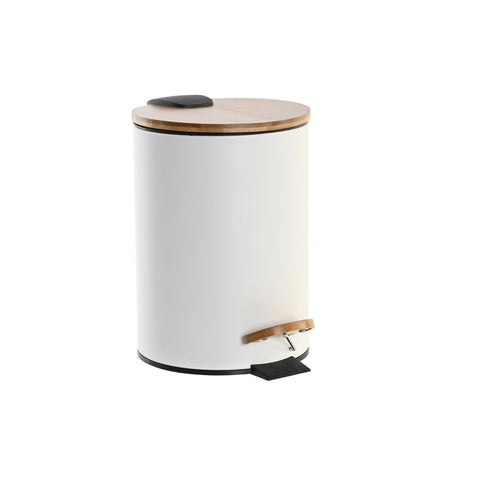 PAPELERA DE BAÑO BLANCA TAPA BAMBOO 3 LT